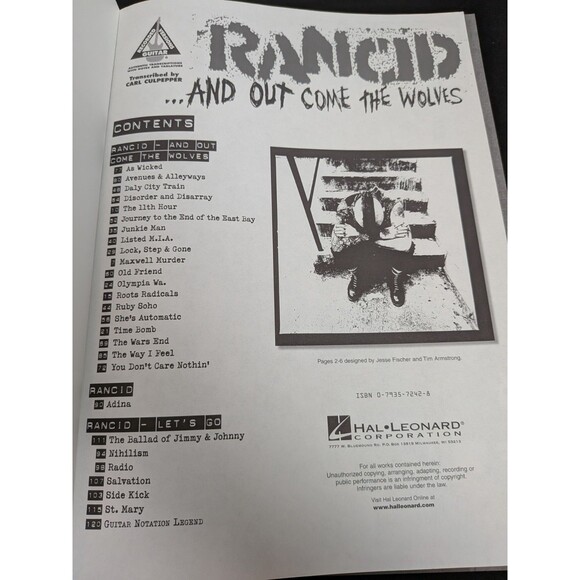 Rancid And Out Come the Wolves Sheet Music Guitar Tablature - Picture 2 of 4